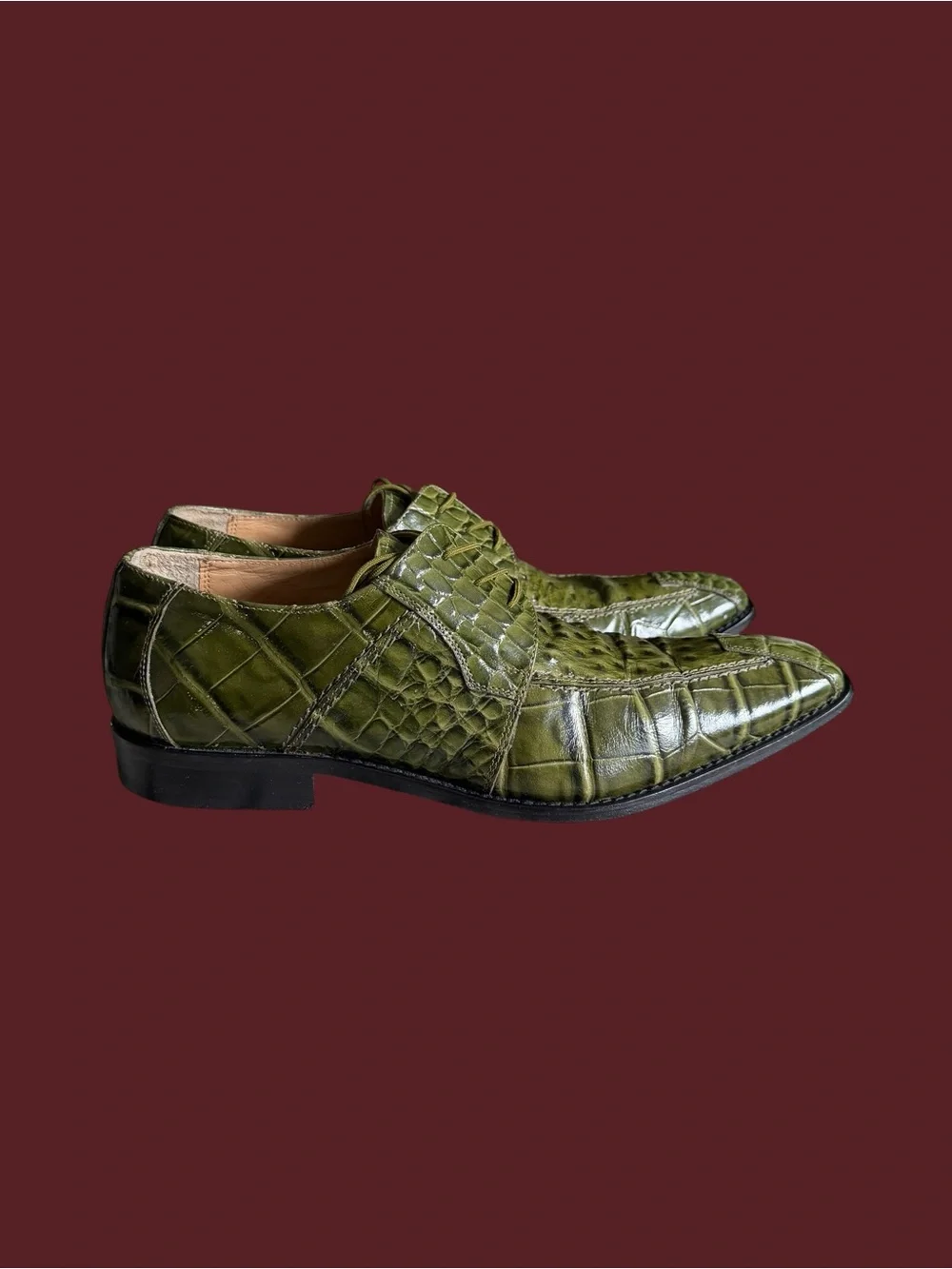 Men's Giorgio Brutini Green Croc Ostrich Print Dress Shoes Size 13 Exotic Luxury